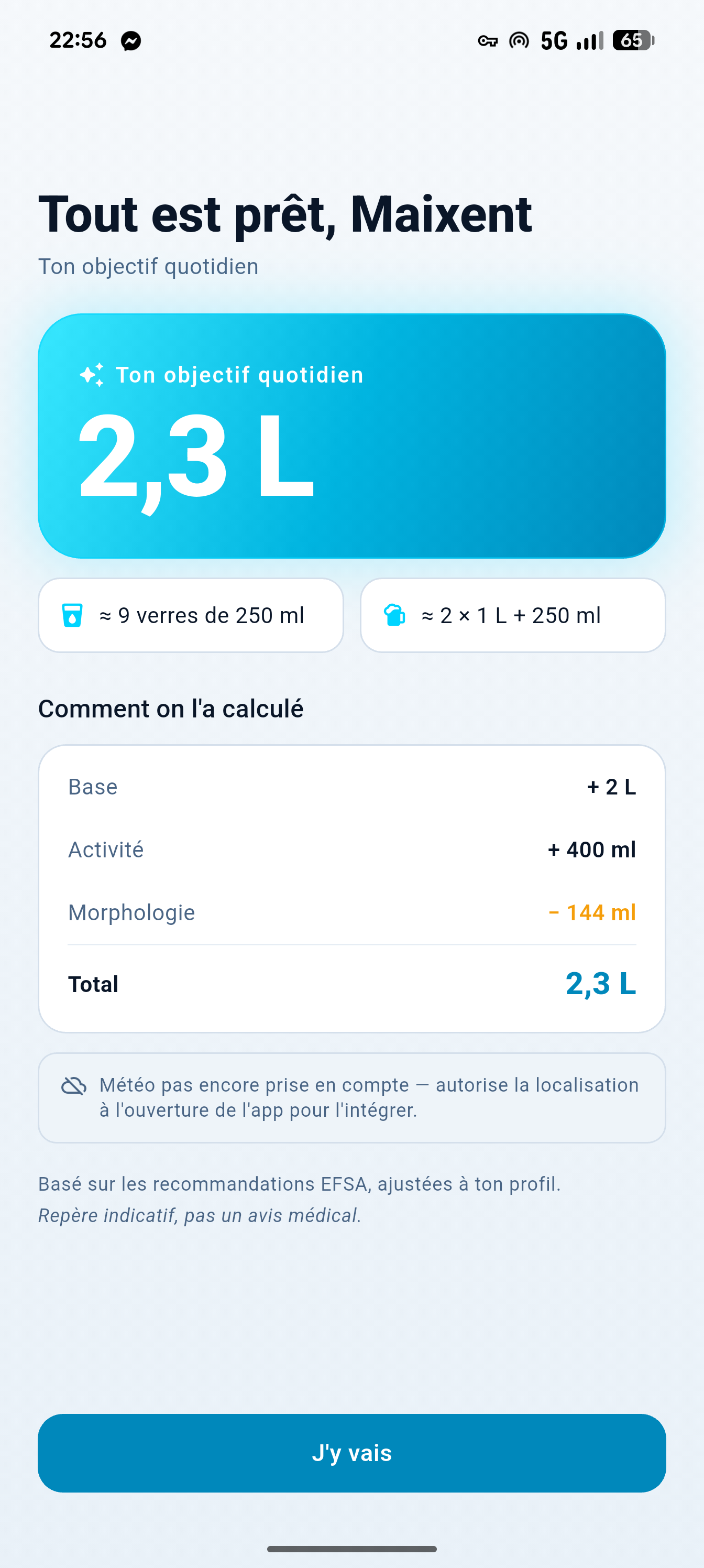 Calcul de l'objectif quotidien
